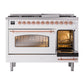 ILVE Nostalgie II 48-Inch Dual Fuel Range with 8 Sealed Burners + Griddle, 5.02 cu. ft. Oven, White with Copper Trim, Liquid Propane, Triple Glass Door, UP48FNMPWHPLP