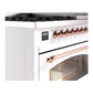 ILVE Nostalgie II 48-Inch Dual Fuel Range with 8 Sealed Burners + Griddle, 5.02 cu. ft. Oven, White with Copper Trim, Liquid Propane, Triple Glass Door, UP48FNMPWHPLP