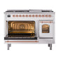 ILVE Nostalgie II 48-Inch Dual Fuel Range with 8 Sealed Burners + Griddle, 5.02 cu. ft. Oven, White with Copper Trim, Natural Gas, Triple Glass Door, UP48FNMPWHP