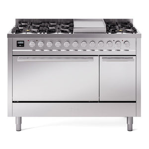 ILVE Professional Plus II 48-Inch Dual Fuel Range with 8 Sealed Burners + Griddle, 5.02 cu. ft. Oven, Stainless Steel, Natural Gas, Solid Door, UP48FQMPSS