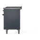ILVE Nostalgie II 48-Inch Dual Fuel Range with 8 Sealed Burners + Griddle, 5.02 cu. ft. Oven, Blue Grey with Burnished Trim, Natural Gas, Solid Door, UP48FQNMPBGB