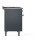ILVE Nostalgie II 48-Inch Dual Fuel Range with 8 Sealed Burners + Griddle, 5.02 cu. ft. Oven, Blue Grey with Chrome Trim, Liquid Propane, Solid Door, UP48FQNMPBGCLP