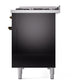 ILVE Nostalgie II 48-Inch Dual Fuel Range with 8 Sealed Burners + Griddle, 5.02 cu. ft. Oven, Glossy Black with Burnished Trim, Natural Gas, Solid Door, UP48FQNMPBKB