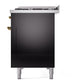 ILVE Nostalgie II 48-Inch Dual Fuel Range with 8 Sealed Burners + Griddle, 5.02 cu. ft. Oven, Glossy Black with Brass Trim, Natural Gas, Solid Door, UP48FQNMPBKG