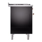 ILVE Nostalgie II 48-Inch Dual Fuel Range with 8 Sealed Burners + Griddle, 5.02 cu. ft. Oven, Glossy Black with Copper Trim, Liquid Propane, Solid Door, UP48FQNMPBKPLP