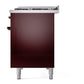 ILVE Nostalgie II 48-Inch Dual Fuel Range with 8 Sealed Burners + Griddle, 5.02 cu. ft. Oven, Burgundy with Burnished Trim, Natural Gas, Solid Door, UP48FQNMPBUB