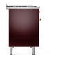 ILVE Nostalgie II 48-Inch Dual Fuel Range with 8 Sealed Burners + Griddle, 5.02 cu. ft. Oven, Burgundy with Brass Trim, Liquid Propane, Solid Door, UP48FQNMPBUGLP