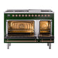 ILVE Nostalgie II 48-Inch Dual Fuel Range with 8 Sealed Burners + Griddle, 5.02 cu. ft. Oven, Emerald Green with Copper Trim, Natural Gas, Solid Door, UP48FQNMPEGP