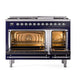 ILVE Nostalgie II 48-Inch Dual Fuel Range with 8 Sealed Burners + Griddle, 5.02 cu. ft. Oven, Midnight Blue with Chrome Trim, Natural Gas, Solid Door, UP48FQNMPMBC