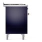 ILVE Nostalgie II 48-Inch Dual Fuel Range with 8 Sealed Burners + Griddle, 5.02 cu. ft. Oven, Midnight Blue with Brass Trim, Liquid Propane, Solid Door, UP48FQNMPMBGLP