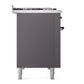 ILVE Nostalgie II 48-Inch Dual Fuel Range with 8 Sealed Burners + Griddle, 5.02 cu. ft. Oven, Graphite Matte with Burnished Trim, Natural Gas, Solid Door, UP48FQNMPMGB