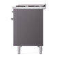 ILVE Nostalgie II 48-Inch Dual Fuel Range with 8 Sealed Burners + Griddle, 5.02 cu. ft. Oven, Graphite Matte with Chrome Trim, Natural Gas, Solid Door, UP48FQNMPMGC