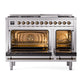 ILVE Nostalgie II 48-Inch Dual Fuel Range with 8 Sealed Burners + Griddle, 5.02 cu. ft. Oven, Stainless Steel with Burnished Trim, Liquid Propane, Solid Door, UP48FQNMPSSBLP