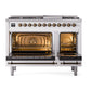 ILVE Nostalgie II 48-Inch Dual Fuel Range with 8 Sealed Burners + Griddle, 5.02 cu. ft. Oven, White with Burnished Trim, Liquid Propane, Solid Door, UP48FQNMPWHBLP