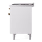 ILVE Nostalgie II 48-Inch Dual Fuel Range with 8 Sealed Burners + Griddle, 5.02 cu. ft. Oven, White with Burnished Trim, Natural Gas, Solid Door, UP48FQNMPWHB