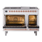 ILVE Nostalgie II 48-Inch Dual Fuel Range with 8 Sealed Burners + Griddle, 5.02 cu. ft. Oven, White with Copper Trim, Liquid Propane, Solid Door, UP48FQNMPWHPLP