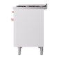 ILVE Nostalgie II 48-Inch Dual Fuel Range with 8 Sealed Burners + Griddle, 5.02 cu. ft. Oven, White with Copper Trim, Liquid Propane, Solid Door, UP48FQNMPWHPLP