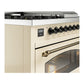 ILVE Nostalgie II 48-Inch Dual Fuel Range with 5 Sealed Burners + Griddle + French Top, 5.02 cu. ft. Oven, Antique White with Burnished Trim, Liquid Propane, Triple Glass Door, UP48FSNMPAWBLP