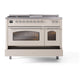 ILVE Nostalgie II 48-Inch Dual Fuel Range with 5 Sealed Burners + Griddle + French Top, 5.02 cu. ft. Oven, Antique White with Chrome Trim, Liquid Propane, Triple Glass Door, UP48FSNMPAWCLP