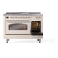 ILVE Nostalgie II 48-Inch Dual Fuel Range with 5 Sealed Burners + Griddle + French Top, 5.02 cu. ft. Oven, Antique White with Chrome Trim, Natural Gas, Triple Glass Door, UP48FSNMPAWC