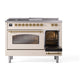 ILVE Nostalgie II 48-Inch Dual Fuel Range with 5 Sealed Burners + Griddle + French Top, 5.02 cu. ft. Oven, Antique White with Brass Trim, Liquid Propane, Triple Glass Door, UP48FSNMPAWGLP