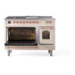 ILVE Nostalgie II 48-Inch Dual Fuel Range with 5 Sealed Burners + Griddle + French Top, 5.02 cu. ft. Oven, Antique White with Copper Trim, Liquid Propane, Triple Glass Door, UP48FSNMPAWPLP