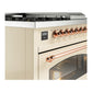ILVE Nostalgie II 48-Inch Dual Fuel Range with 5 Sealed Burners + Griddle + French Top, 5.02 cu. ft. Oven, Antique White with Copper Trim, Liquid Propane, Triple Glass Door, UP48FSNMPAWPLP