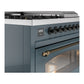 ILVE Nostalgie II 48-Inch Dual Fuel Range with 5 Sealed Burners + Griddle + French Top, 5.02 cu. ft. Oven, Blue Grey with Burnished Trim, Natural Gas, Triple Glass Door, UP48FSNMPBGB