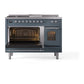 ILVE Nostalgie II 48-Inch Dual Fuel Range with 5 Sealed Burners + Griddle + French Top, 5.02 cu. ft. Oven, Blue Grey with Chrome Trim, Liquid Propane, Triple Glass Door, UP48FSNMPBGCLP