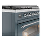 ILVE Nostalgie II 48-Inch Dual Fuel Range with 5 Sealed Burners + Griddle + French Top, 5.02 cu. ft. Oven, Blue Grey with Chrome Trim, Liquid Propane, Triple Glass Door, UP48FSNMPBGCLP