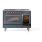 ILVE Nostalgie II 48-Inch Dual Fuel Range with 5 Sealed Burners + Griddle + French Top, 5.02 cu. ft. Oven, Blue Grey with Copper Trim, Natural Gas, Triple Glass Door, UP48FSNMPBGP