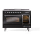 ILVE Nostalgie II 48-Inch Dual Fuel Range with 5 Sealed Burners + Griddle + French Top, 5.02 cu. ft. Oven, Glossy Black with Chrome Trim, Natural Gas, Triple Glass Door, UP48FSNMPBKC