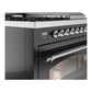 ILVE Nostalgie II 48-Inch Dual Fuel Range with 5 Sealed Burners + Griddle + French Top, 5.02 cu. ft. Oven, Glossy Black with Chrome Trim, Natural Gas, Triple Glass Door, UP48FSNMPBKC
