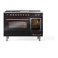 ILVE Nostalgie II 48-Inch Dual Fuel Range with 5 Sealed Burners + Griddle + French Top, 5.02 cu. ft. Oven, Glossy Black with Copper Trim, Liquid Propane, Triple Glass Door, UP48FSNMPBKPLP
