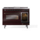ILVE Nostalgie II 48-Inch Dual Fuel Range with 5 Sealed Burners + Griddle + French Top, 5.02 cu. ft. Oven, Burgundy with Burnished Trim, Liquid Propane, Triple Glass Door, UP48FSNMPBUBLP