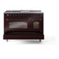 ILVE Nostalgie II 48-Inch Dual Fuel Range with 5 Sealed Burners + Griddle + French Top, 5.02 cu. ft. Oven, Burgundy with Burnished Trim, Natural Gas, Triple Glass Door, UP48FSNMPBUB
