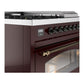 ILVE Nostalgie II 48-Inch Dual Fuel Range with 5 Sealed Burners + Griddle + French Top, 5.02 cu. ft. Oven, Burgundy with Burnished Trim, Natural Gas, Triple Glass Door, UP48FSNMPBUB