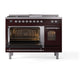 ILVE Nostalgie II 48-Inch Dual Fuel Range with 5 Sealed Burners + Griddle + French Top, 5.02 cu. ft. Oven, Burgundy with Chrome Trim, Liquid Propane, Triple Glass Door, UP48FSNMPBUCLP