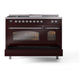ILVE Nostalgie II 48-Inch Dual Fuel Range with 5 Sealed Burners + Griddle + French Top, 5.02 cu. ft. Oven, Burgundy with Chrome Trim, Liquid Propane, Triple Glass Door, UP48FSNMPBUCLP