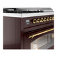 ILVE Nostalgie II 48-Inch Dual Fuel Range with 5 Sealed Burners + Griddle + French Top, 5.02 cu. ft. Oven, Burgundy with Brass Trim, Liquid Propane, Triple Glass Door, UP48FSNMPBUGLP