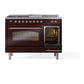 ILVE Nostalgie II 48-Inch Dual Fuel Range with 5 Sealed Burners + Griddle + French Top, 5.02 cu. ft. Oven, Burgundy with Copper Trim, Natural Gas, Triple Glass Door, UP48FSNMPBUP