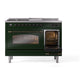 ILVE Nostalgie II 48-Inch Dual Fuel Range with 5 Sealed Burners + Griddle + French Top, 5.02 cu. ft. Oven, Emerald Green with Burnished Trim, Liquid Propane, Triple Glass Door, UP48FSNMPEGBLP