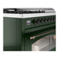 ILVE Nostalgie II 48-Inch Dual Fuel Range with 5 Sealed Burners + Griddle + French Top, 5.02 cu. ft. Oven, Emerald Green with Burnished Trim, Natural Gas, Triple Glass Door, UP48FSNMPEGB
