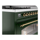 ILVE Nostalgie II 48-Inch Dual Fuel Range with 5 Sealed Burners + Griddle + French Top, 5.02 cu. ft. Oven, Emerald Green with Brass Trim, Liquid Propane, Triple Glass Door, UP48FSNMPEGGLP
