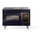 ILVE Nostalgie II 48-Inch Dual Fuel Range with 5 Sealed Burners + Griddle + French Top, 5.02 cu. ft. Oven, Midnight Blue with Burnished Trim, Natural Gas, Triple Glass Door, UP48FSNMPMBB