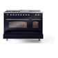ILVE Nostalgie II 48-Inch Dual Fuel Range with 5 Sealed Burners + Griddle + French Top, 5.02 cu. ft. Oven, Midnight Blue with Chrome Trim, Liquid Propane, Triple Glass Door, UP48FSNMPMBCLP