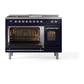 ILVE Nostalgie II 48-Inch Dual Fuel Range with 5 Sealed Burners + Griddle + French Top, 5.02 cu. ft. Oven, Midnight Blue with Chrome Trim, Natural Gas, Triple Glass Door, UP48FSNMPMBC
