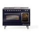 ILVE Nostalgie II 48-Inch Dual Fuel Range with 5 Sealed Burners + Griddle + French Top, 5.02 cu. ft. Oven, Midnight Blue with Chrome Trim, Natural Gas, Triple Glass Door, UP48FSNMPMBC