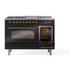 ILVE Nostalgie II 48-Inch Dual Fuel Range with 5 Sealed Burners + Griddle + French Top, 5.02 cu. ft. Oven, Midnight Blue with Brass Trim, Natural Gas, Triple Glass Door, UP48FSNMPMBG