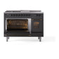 ILVE Nostalgie II 48-Inch Dual Fuel Range with 5 Sealed Burners + Griddle + French Top, 5.02 cu. ft. Oven, Graphite Matte with Burnished Trim, Liquid Propane, Triple Glass Door, UP48FSNMPMGBLP